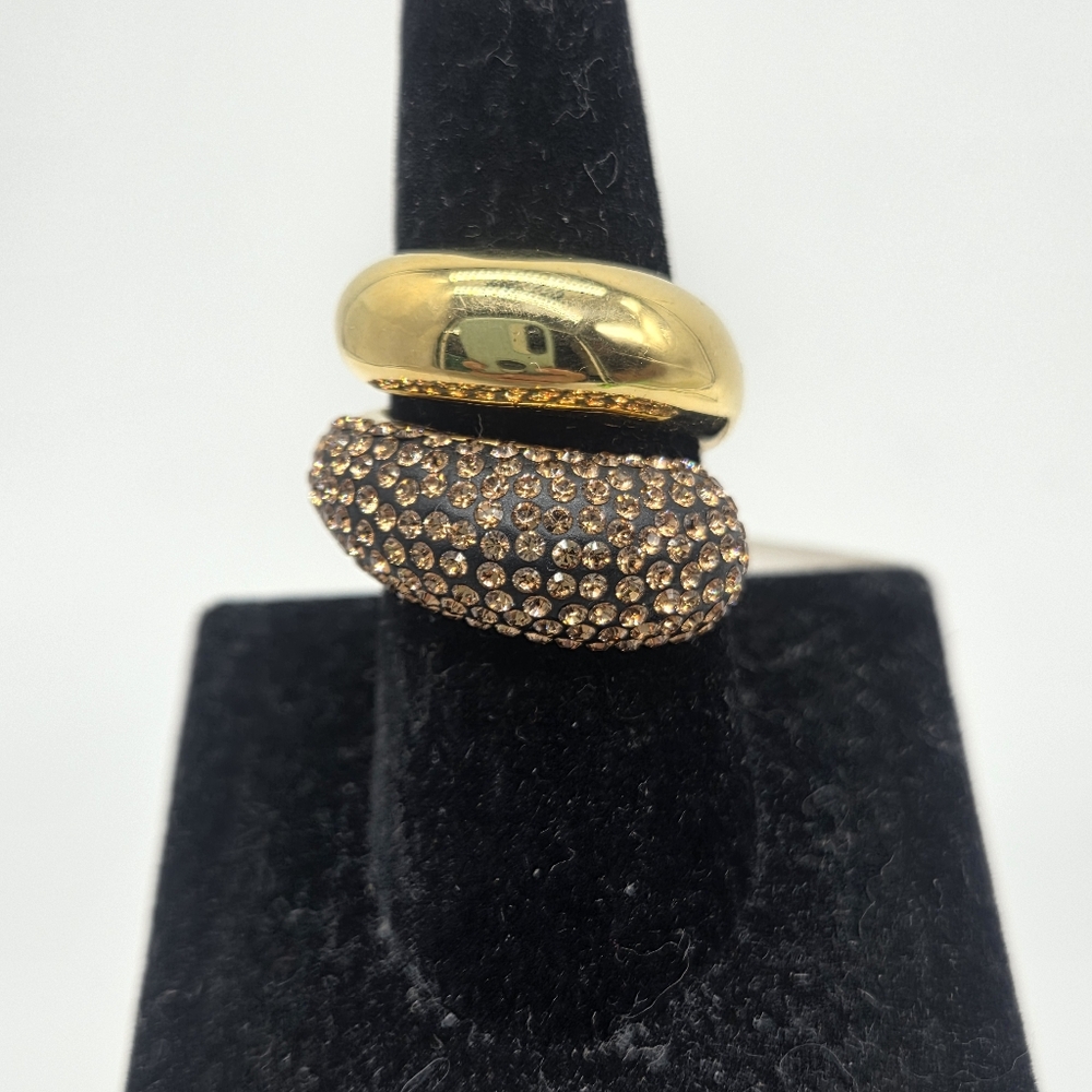 bronze champagne crystal pave 18k GEP OTC gold wrap ring sz 8 nwt